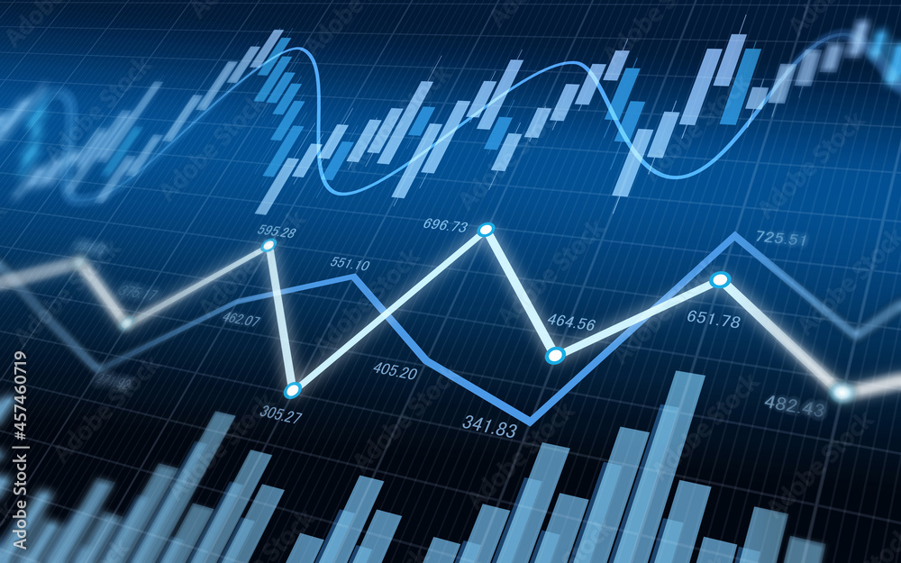 棒グラフと折れ線グラフ、為替チャートのビジネス資料、財務グラフ、経済チャート Stock Illustration | Adobe Stock