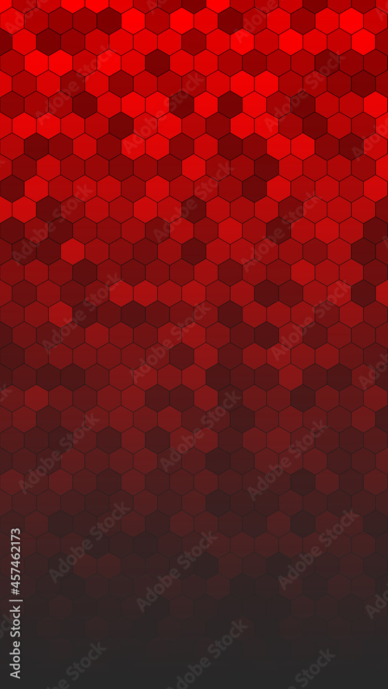 Vertical of Honeycomb Grid tile random background or Hexagonal cell texture. in color Bright Red with dark or black gradient. for billboard backdrop or background. Vertical of Honeycomb Grid tile random background or Hexagonal cell texture. in color Bright Red with dark or black gradient. for billboard backdrop or background.