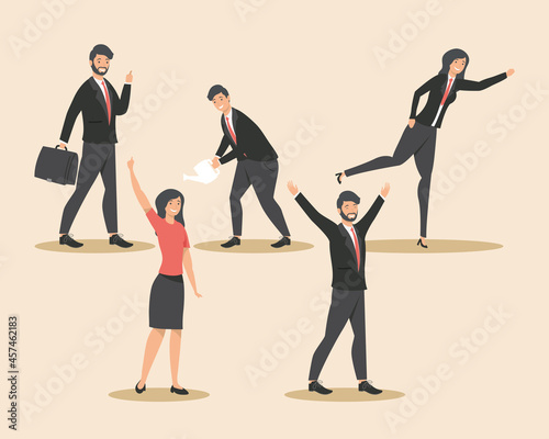 Businesspeople with office icons