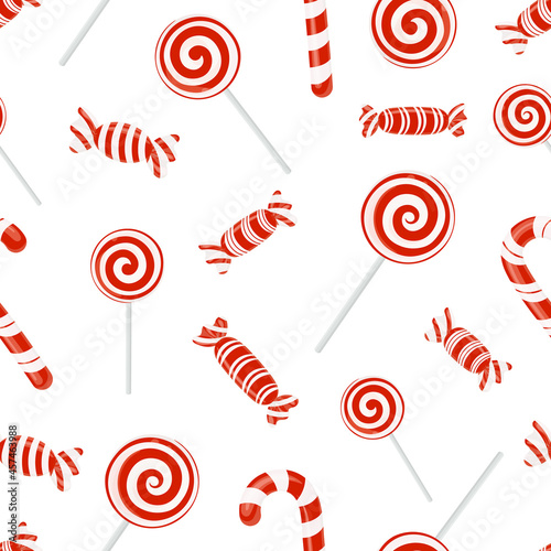 Seamless vector background with lollipops and round swirl candies. Vector graphics