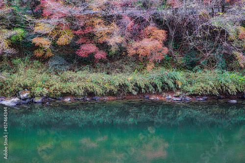 山深い渓谷の紅葉風景