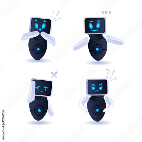cute robot set modern robotic characters collection artificial intelligence technology concept