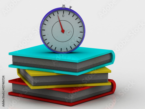 3d rendering stop watch on books