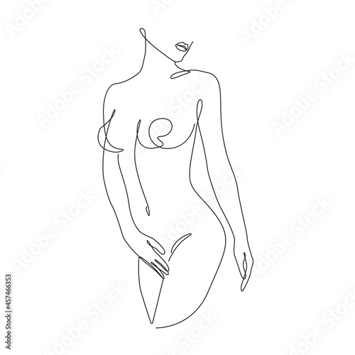 Woman Body One Line Drawing. Female Figure Creative Contemporary Abstract Line Drawing. Beauty Fashion Female Naked Body. Vector Minimalist Design for Wall Art, Print, Card, Poster.