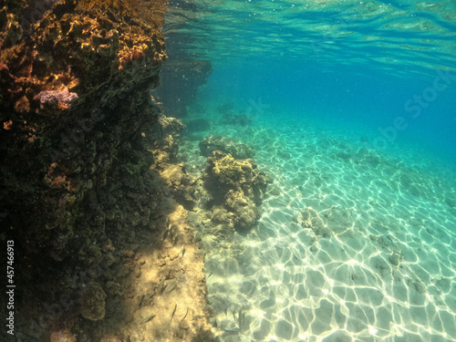 Ruined remains of the building of the ancient city, flooded during the rise in sea level.Kedrai, Sedir island,Gulf of Gokova, Aegean Sea, Turkey