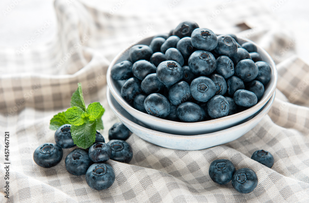 Blueberries on textile background