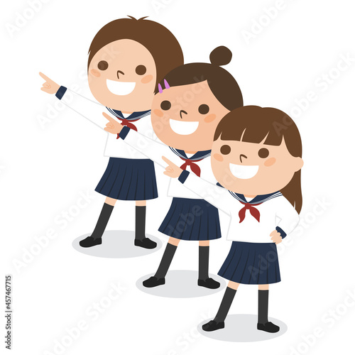 女子生徒たちのイラスト。未来を指差している制服姿の女の子たち。