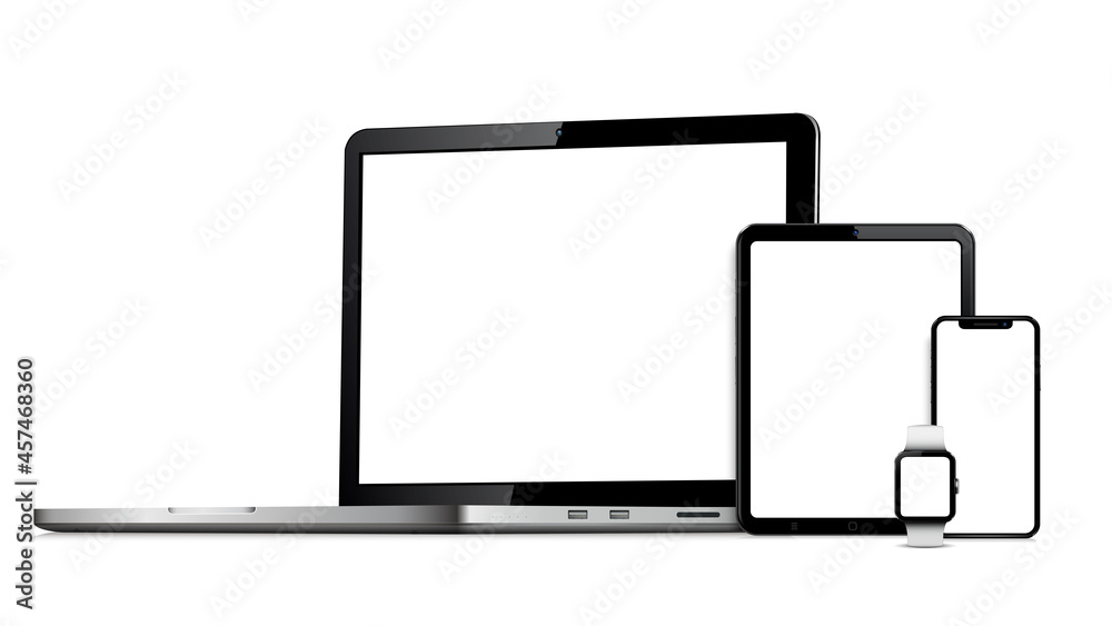 Laptop, smart phone, tablet pc, smartwatch mock up Laptop, smart phone, tablet pc, smartwatch mock up