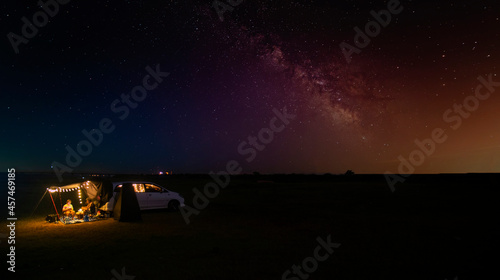 Cuadro en lienzo Amazing beautiful of night sky Milky Way Galaxy , Beautiful Milky Way galaxy, Long exposure photograph, with grain