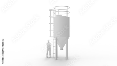 3D rendering of a agriculture harvest grain silo tower isolated on empty white studio background.