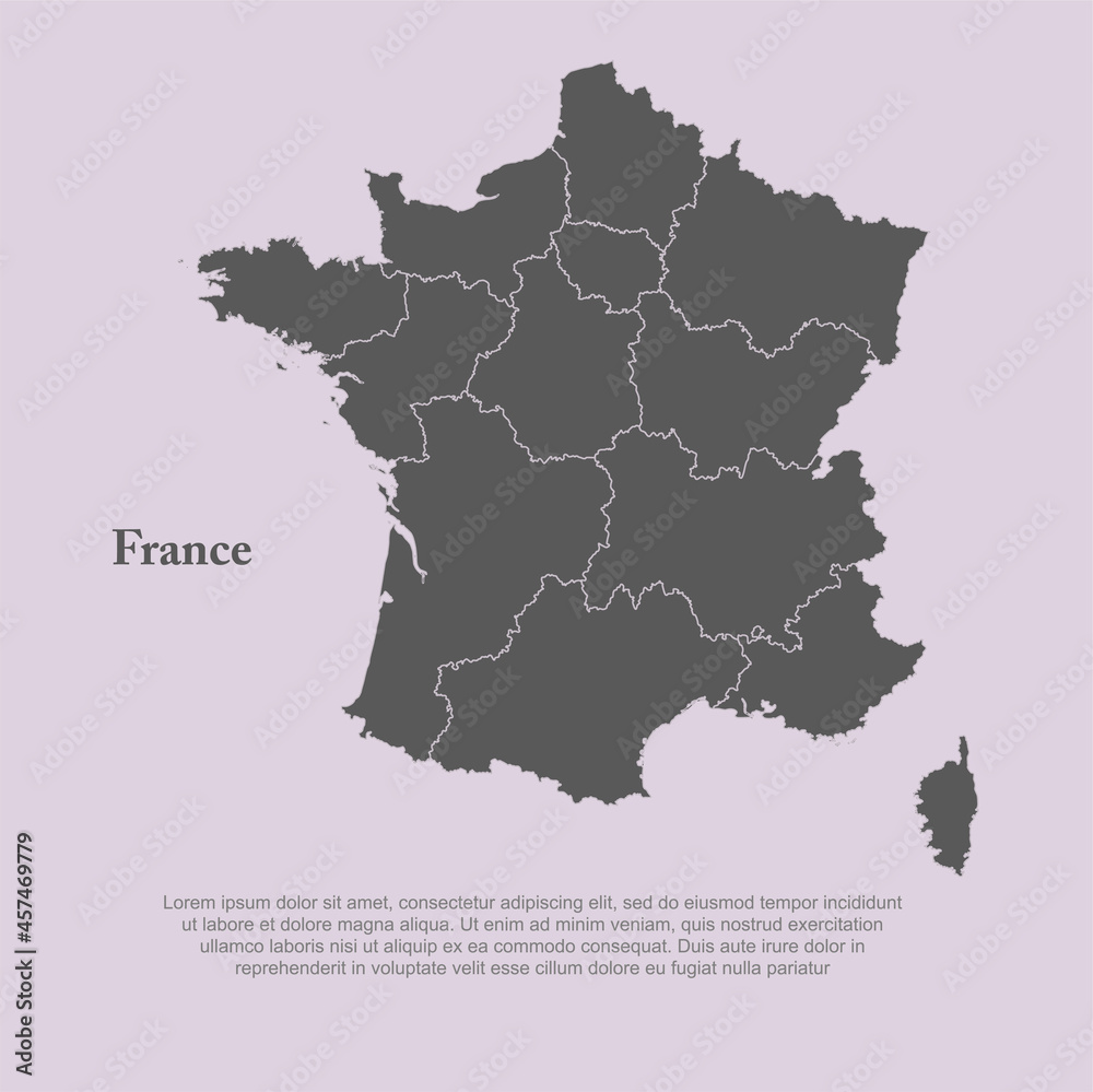 Vector map country France divided on regions