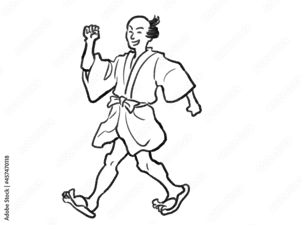 日本画タッチの歩く人物イラストJapanese painting illustration The person walks 日本画タッチの歩く人物イラストJapanese painting illustration The person walks