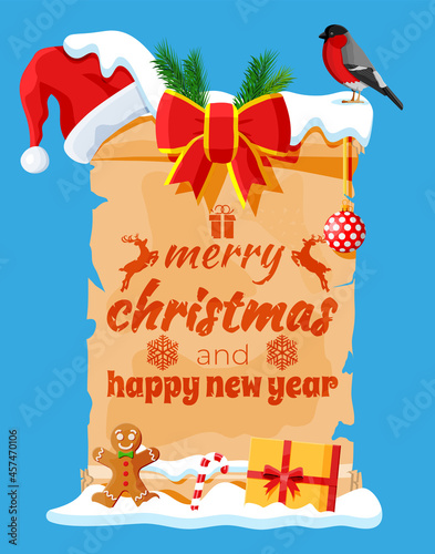 Old Christmas Parchment Scroll with Santa Hat