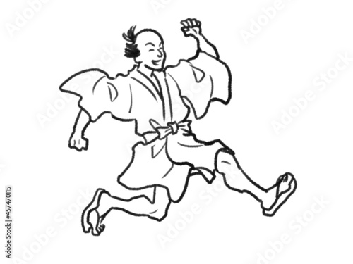 日本画タッチの走る人物イラストJapanese painting illustration The person runs