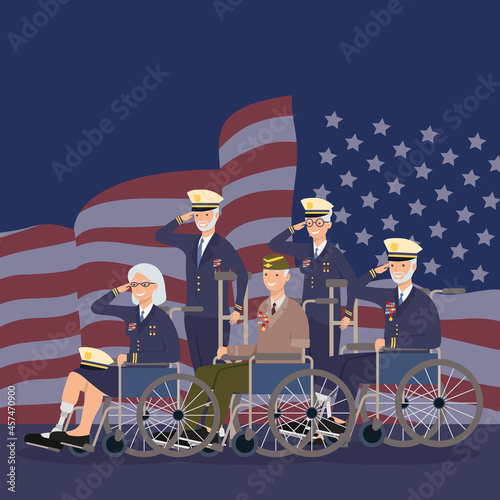Veterans with prosthetics and wheelchairs