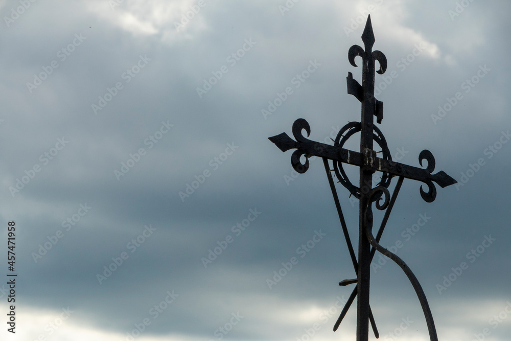 ancient iron Christian cross with a crown of thorns ancient iron Christian cross with a crown of thorns
