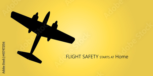 Vector flight safety starts at home poster with aircraft silhouette and blank space for text.