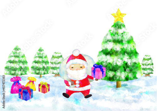 クリスマス　サンタクロース　手描き　水彩 © 左折~saori~