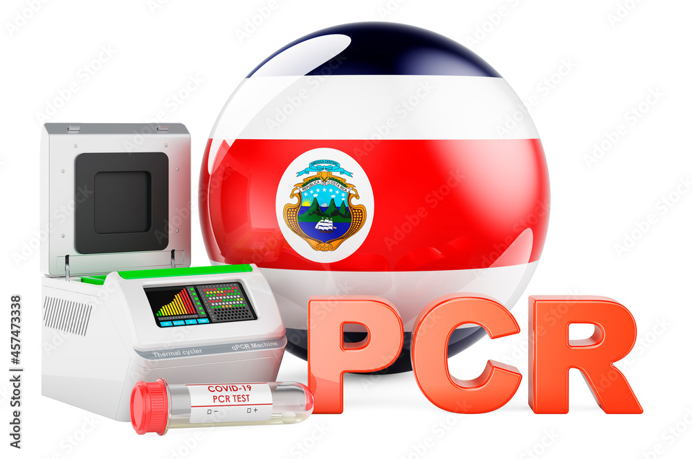 PCR test for COVID19 in Costa Rica, concept. PCR thermal cycler with Costa Rican flag, 3D