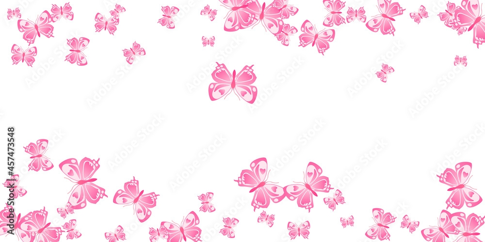 Fairy pink butterflies cartoon vector background. Spring cute insects. Simple butterflies cartoon baby illustration. Tender wings moths patten. Garden beings.