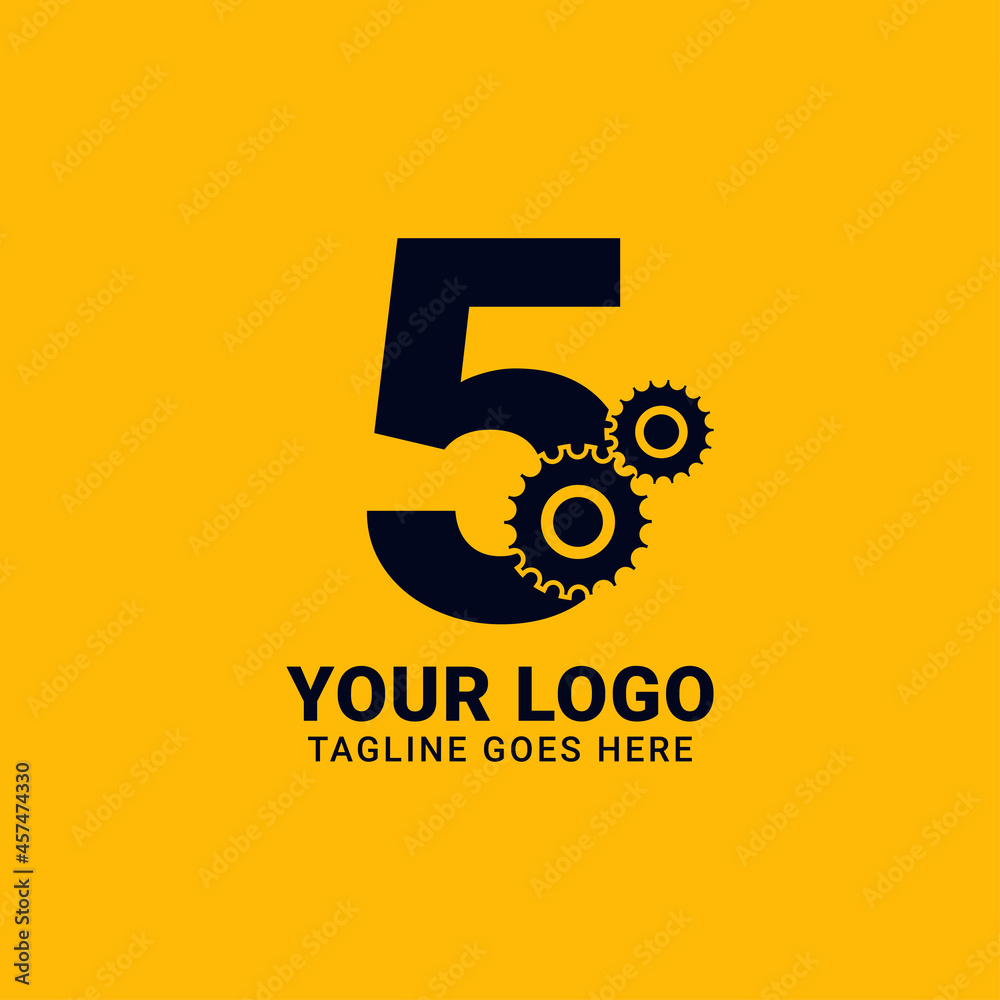 number 5 with gear for technology and mechanical vector logo design number 5 with gear for technology and mechanical vector logo design