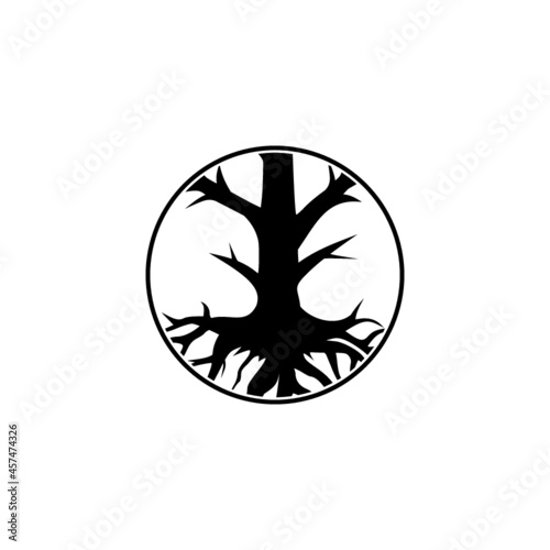 Round tree with roots and branches icon isolated on white background