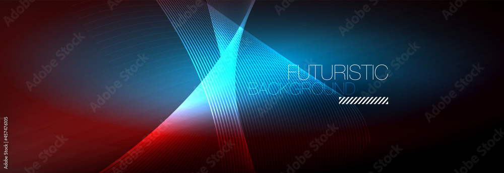 Obraz premium Abstract neon glowing light in the dark with waves. Shiny magic energy and motion concept, vector abstract wallpaper background
