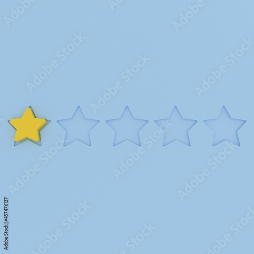 Fototapeta Naklejka Na Ścianę i Meble -  Yellow 1 star rating icon on pastel colors one out of five bad review worst score isometric symbol