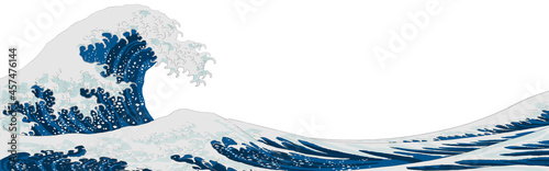 北斎の浮世絵風の波　ベクターイラストバナーテンプレート