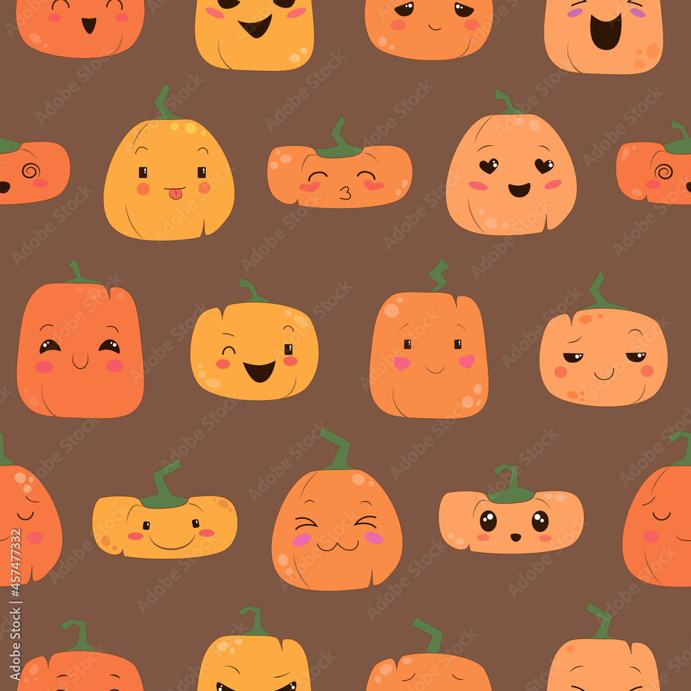 Vector seamless pattern cute pumpkins pattern on brown background halloween decoration Vector seamless pattern cute pumpkins pattern on brown background halloween decoration
