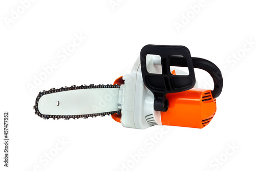 new electric saw isolated on a white background close-up