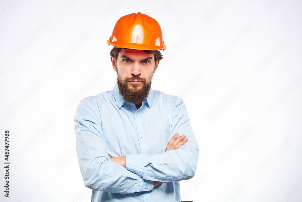 bearded man documents in hand and drawings protective uniform bearded man documents in hand and drawings protective uniform
