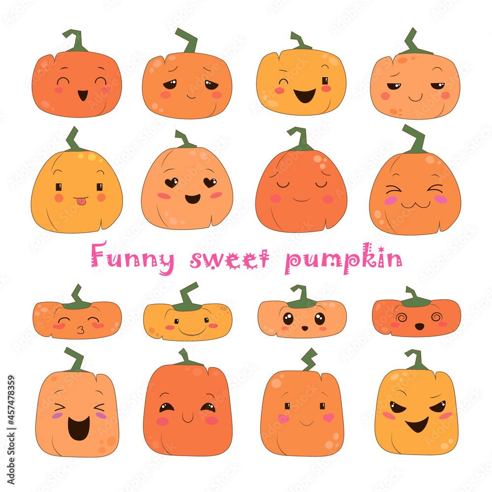 Vector pumpkin emoji set halloween flat style clipart pumpkin collection Vector pumpkin emoji set halloween flat style clipart pumpkin collection