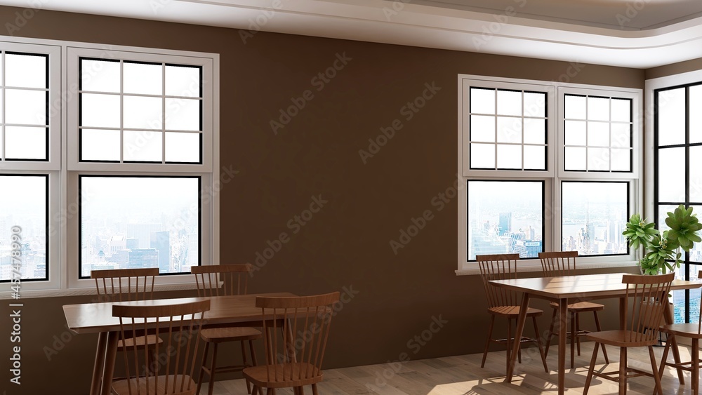office pantry area 3d render interior design for company wall logo mockup