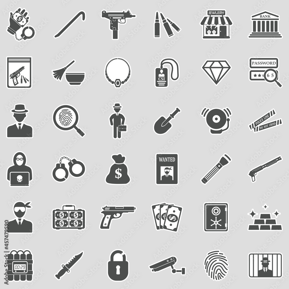 Obraz premium Robbery Icons. Sticker Design. Vector Illustration.