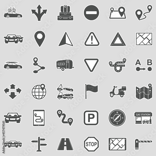Road Trip icons. Sticker Design. Vector Illustration.