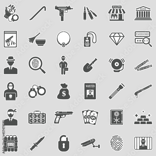Robbery Icons. Sticker Design. Vector Illustration.