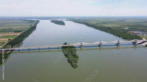 Aerial view of Vidin - Calafat bridge over Danube river between Romania and Bulgaria photo