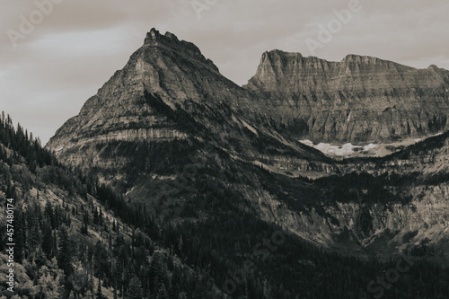 black and white landscape of glacier national park 