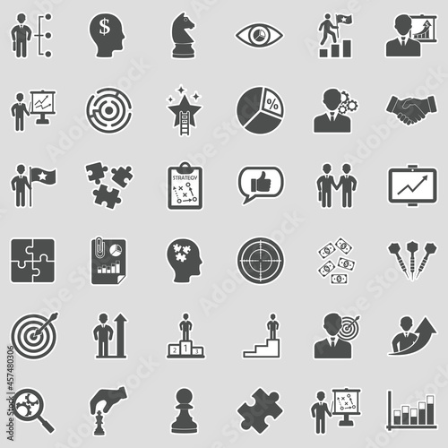 Strategy Icons. Sticker Design. Vector Illustration.