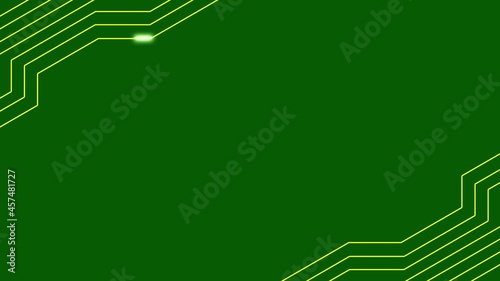 glowing electricity runs along the paths of the microcircuit, green microchip animation