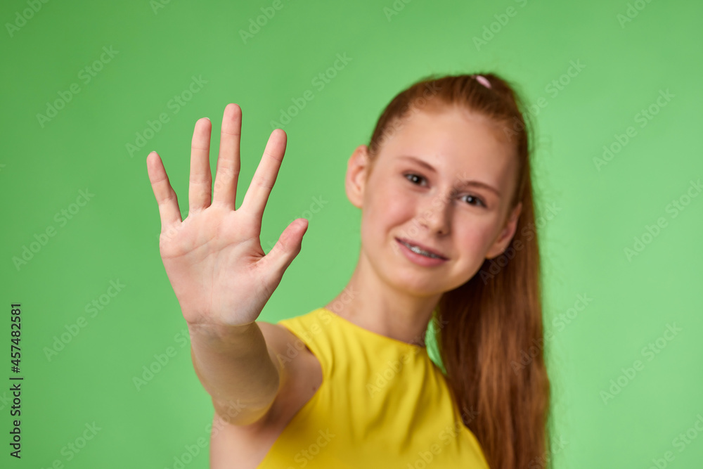 young redhead pretty girl showing stop gesture young redhead pretty girl showing stop gesture