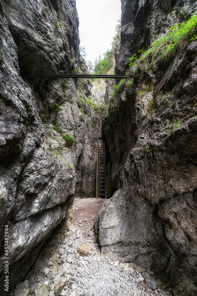 Ladder on a rocky hiking trail in Prosiecka valley, Slovakia