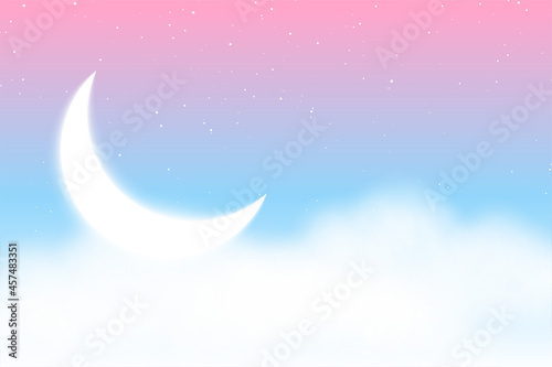 dreamy magical background with clouds moon and stars