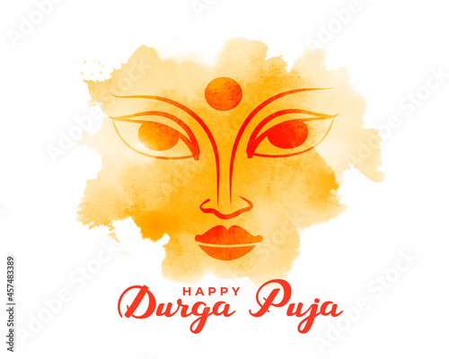 happy durga puja watercolor greeting design