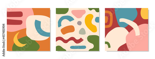 Collection of abstract backgrounds of various modern vector doodle shapes and objects with hand drawn organic shapes, textures and graphic elements. Trendy modern contemporary design.