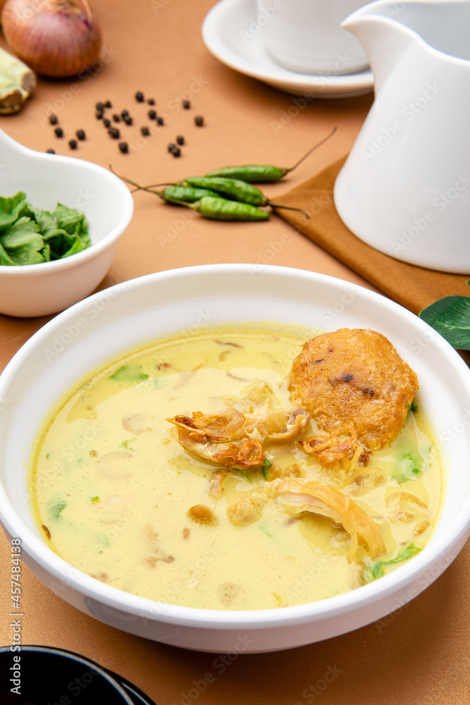 Nasi Soto Ayam or Soto Medan is Traditional chicken soup with rice from Medan, North Sumatra.
Soto is a traditional Indonesian soup mainly composed of broth, meat, fried patties and vegetables. Nasi Soto Ayam or Soto Medan is Traditional chicken soup with rice from Medan, North Sumatra.
Soto is a traditional Indonesian soup mainly composed of broth, meat, fried patties and vegetables.