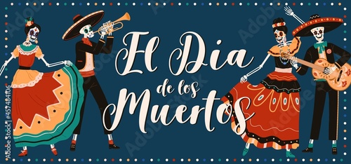 El Dia de los Muertos, translation is Day of Dead. Banner for Mexican holiday...