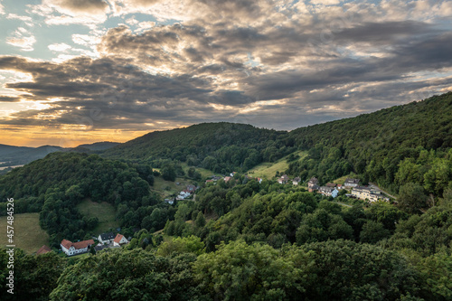 Country landscape over village Schaumburg in Germany