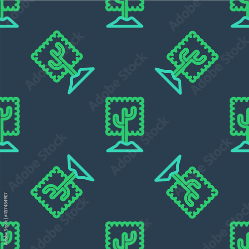Line Tree icon isolated seamless pattern on blue background. Forest symbol. Vector